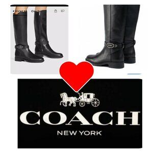 Women's COACH Black Walnut LEATHER Horse Carriage Equestrian Riding Knee Boots